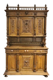 FRENCH RENAISSANCE CARVED WALNUT SIDEBOARD BUFFET CABINET