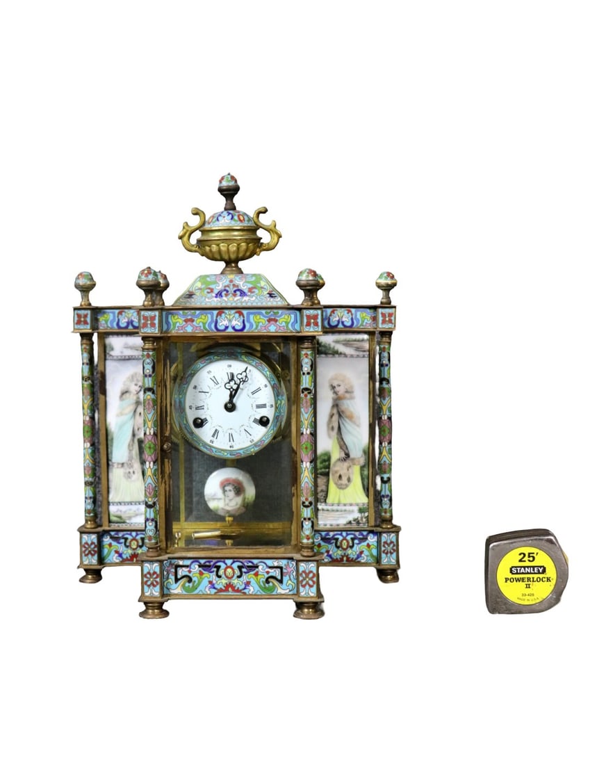 CHINESE CLOISONNE ENAMEL WIND UP CHIMING CLOCK (1 of 14)