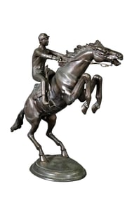 SIGNED PAUL GAYRARD BRONZE SCULPTURE RACING HORSE & RIDER