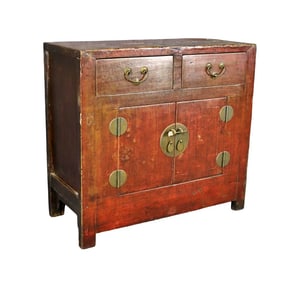 QING DYNASTY RED BROWN LACQUER SIDE CABINET
