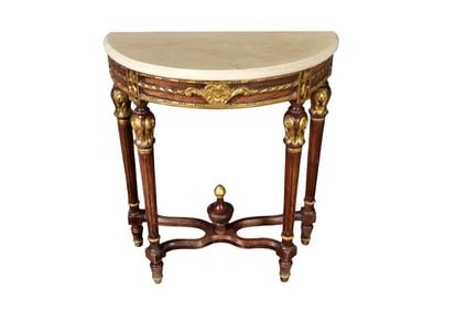 LOUIS XVI STYLE MARBLE TOP DEMILUNE CONSOLE