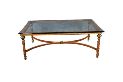 MAITLAND SMITH LEATHER & GLASS TOP COFFEE TABLE