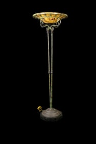 MAITLAND SMITH ATTRIBUTED IRON & BRASS TORCHIERE FLOOR LAMP