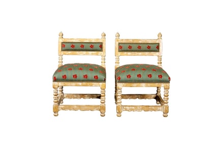 PAIR BARLEY TWIST DISTRESSED CHILD'S SIZE CHAIRS