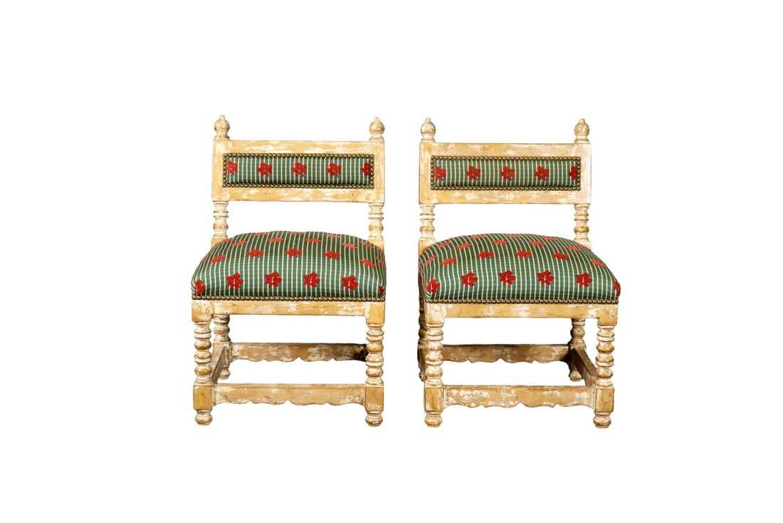 PAIR BARLEY TWIST DISTRESSED CHILD'S SIZE CHAIRS (1 of 9)