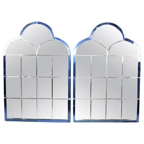 PAIR COBALT BLUE GLASS ART DECO MIRRORS