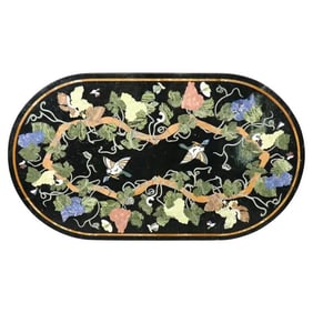 PIETRA DURA ITALIAN INLAID MARBLE OVAL DINING TABLE TOP