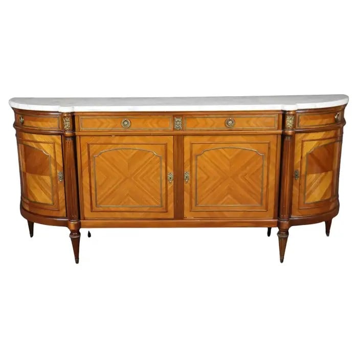 LOUIS XVI STYLE KINGWOOD DEMILUNE MARBLE TOP SIDEBOARD (1 of 11)