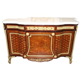 LOUIS XV STYLE MARBLE TOP INLAID PALACE SIZE COMMODE