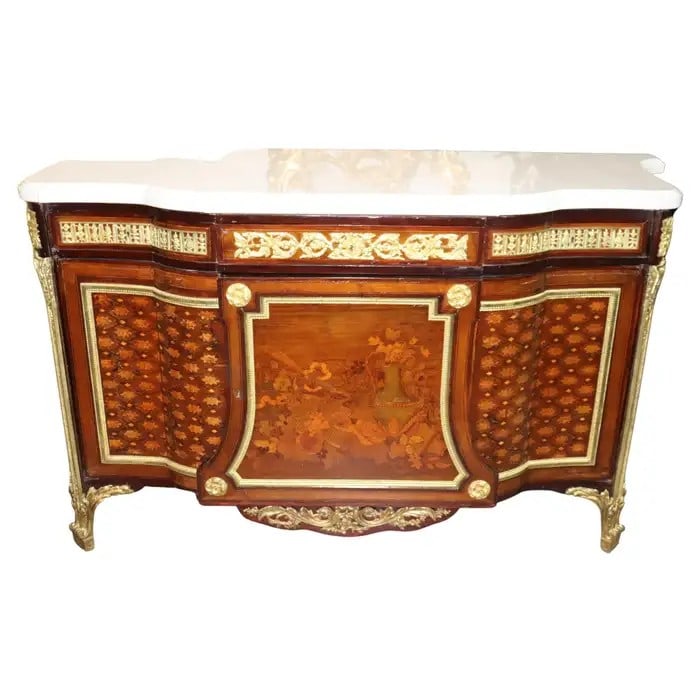 LOUIS XV STYLE MARBLE TOP INLAID PALACE SIZE COMMODE (1 of 20)