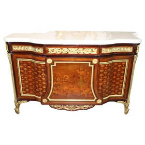 LOUIS XV STYLE MARBLE TOP INLAID PALACE SIZE COMMODE
