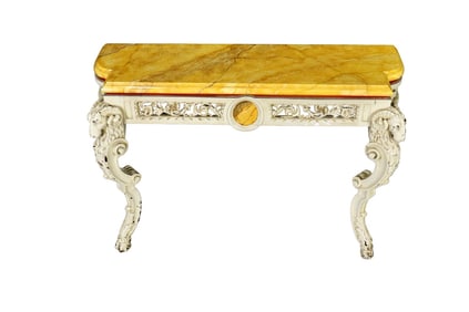 FAUX MARBLE TOP RAMS HEAD FIGURAL CONSOLE