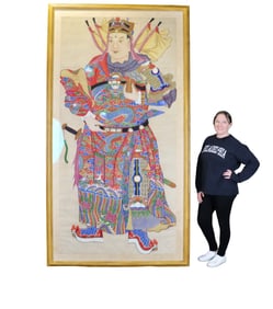 LARGE CHINESE STONE & WATERCOLOR WARRIOR