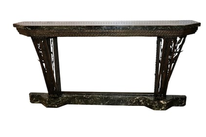 FRENCH ART DECO IRON & MARBLE CONSOLE ATTRIBUTED EDGAR BRANDT