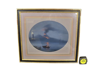 BOAT WITH LIGHTHOUSE & VOLCANO PAINTING