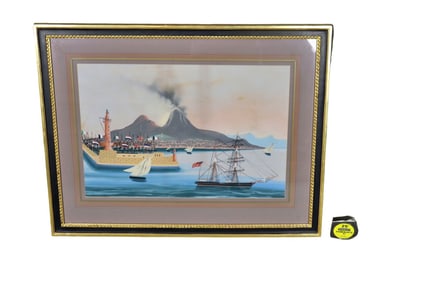 SHIPS & VOLCANO PAINTING