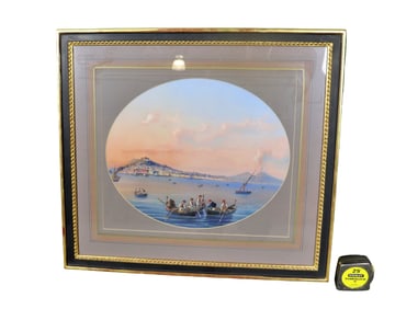 MEN IN BOATS COASTAL SCENE PAINTING