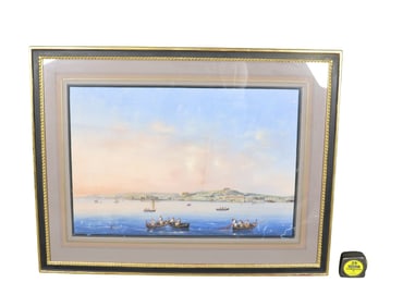 MEN IN BOATS COASTAL SCENE PAINTING