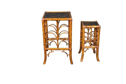 COMPANION PAIR CHINOISERIE & FAUX BAMBOO END TABLES