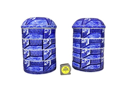 PAIR JAPANESE STACKABLE PORCELAIN BOXES