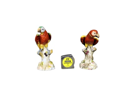 PAIR DRESDEN PORCELAIN PARROT FIGURINES