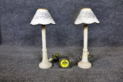 PAIR ALABASTER COLUMN LAMPS