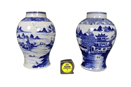 PAIR BLUE & WHITE PORCELAIN VASES
