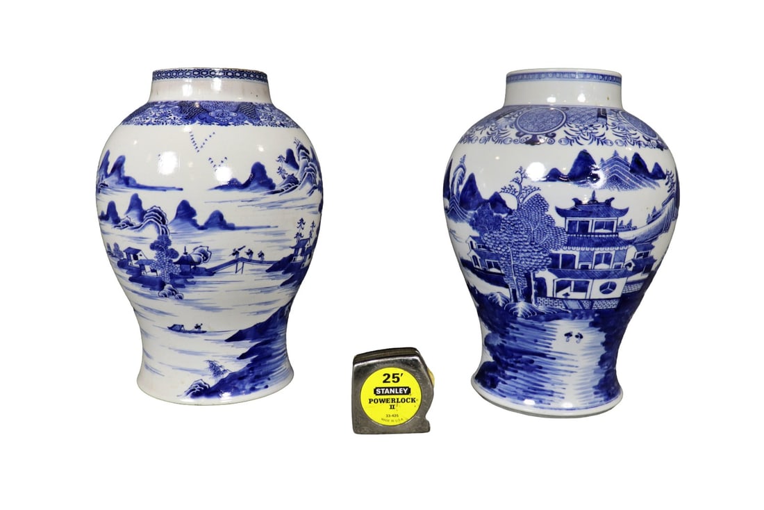 PAIR BLUE & WHITE PORCELAIN VASES (1 of 14)