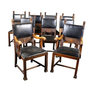 9 VICTORIAN CARVED FIGURAL DINING CHAIRS