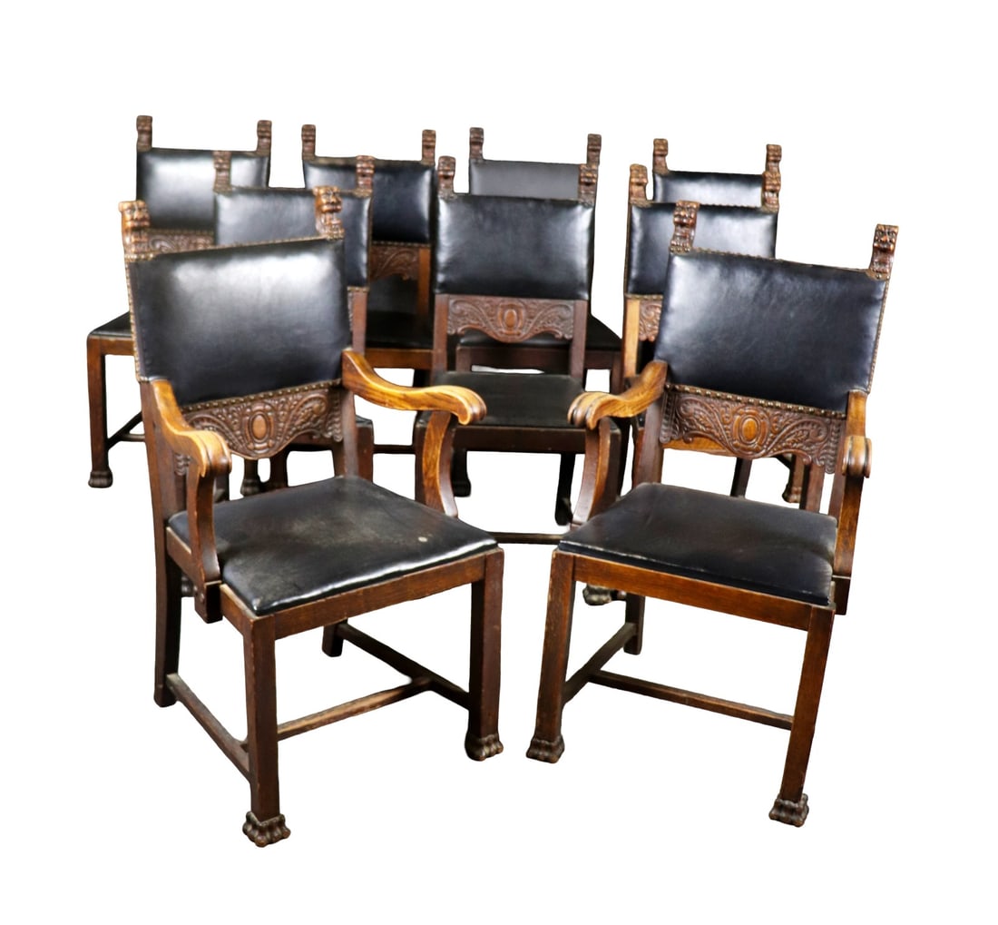 9 VICTORIAN CARVED FIGURAL DINING CHAIRS (1 of 17)