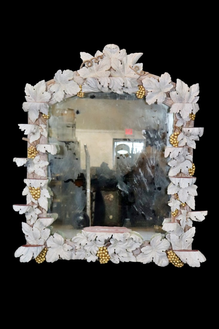 ANTIQUE CARVED GRAPE & LEAF MOTIF MIRROR (1 of 12)