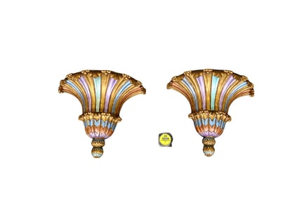 PAIR ART DECO STYLE MUTLICOLORED GILT WALL BRACKETS