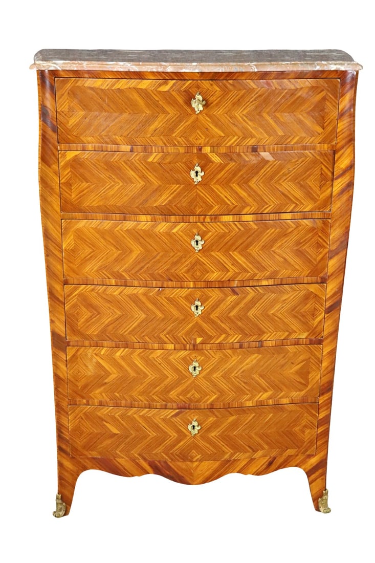 19TH C BRONZE MOUNTED INLAID HIGH CHEST (1 of 9)