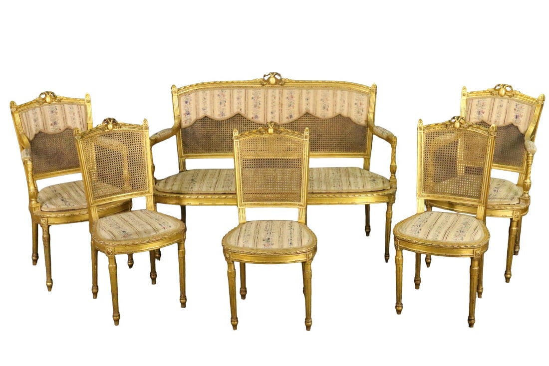 7 PIECE 19TH C LOUIS XVI STYLE SALON SET (1 of 20)