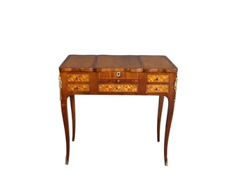 FRENCH LOUIS XVI STYLE BRONZE MOUNTED DRESSING TABLE WITH MIRROR