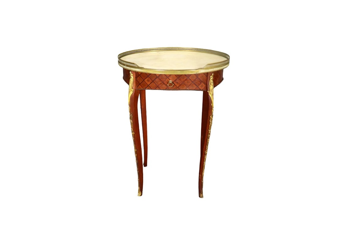 19TH C FRENCH BRONZE MOUNTED MARBLE TOP OVAL END TABLE (1 of 12)