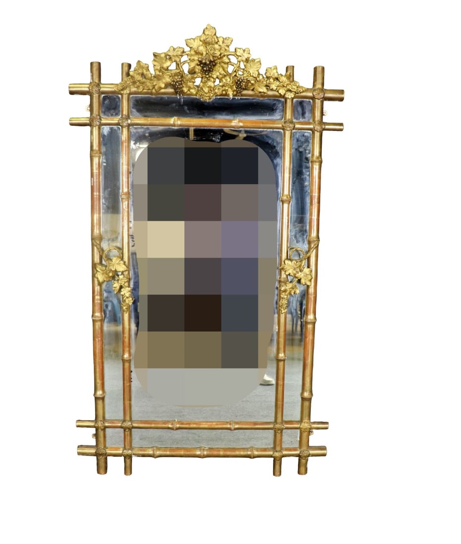 ENGLISH BAMBOO STYLE GILDED CARVED MIRROR (1 of 13)