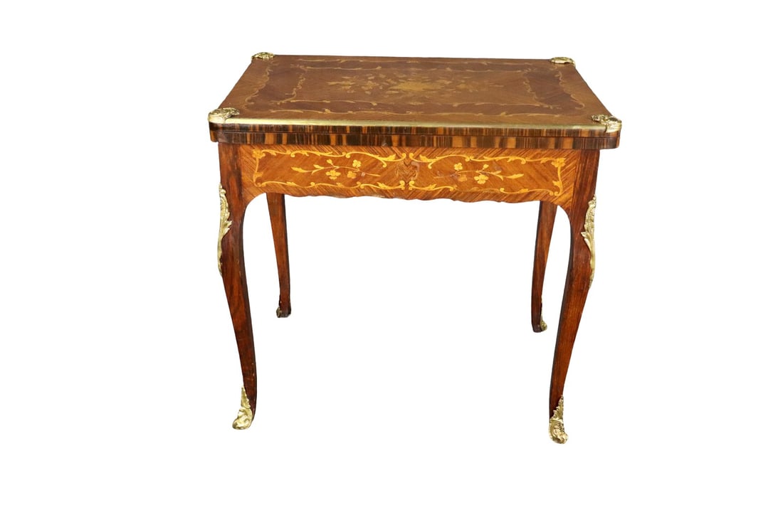 19TH C BRONZE MOUNTED INLAY GAME TABLE (1 of 9)