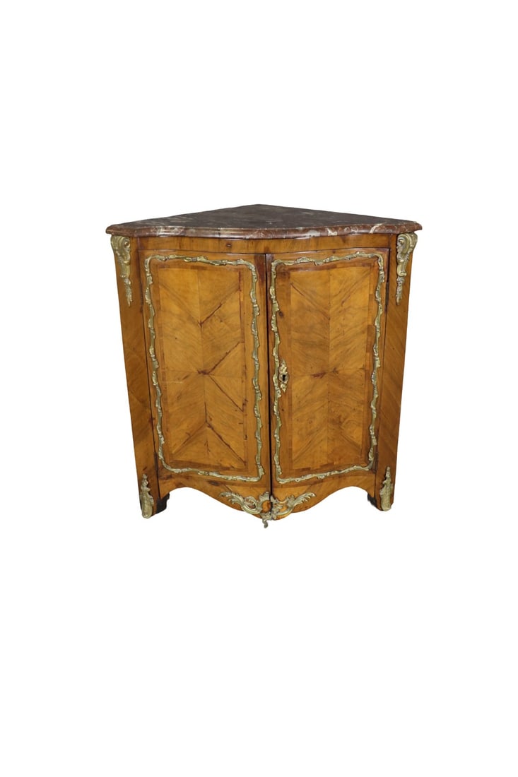 18TH C MARBLE TOP INLAY BRONZE MOUNTED CORNER CABINET (1 of 13)