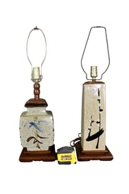 2 JAPANESE POTTERY UNSIGNED SHOJI HAMADA LAMPS