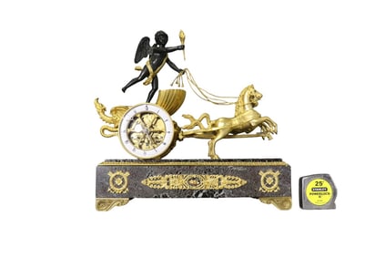 A. D. MOUGIN FRENCH EMPIRE GILT BRONZE & MARBLE MANTEL CLOCK