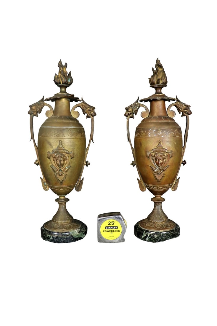 PAIR BRONZE VASES WITH MARBLE BASES (1 of 10)