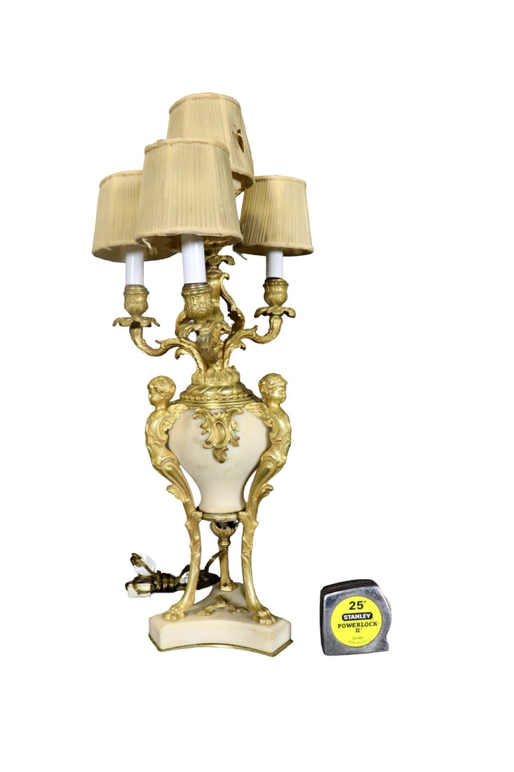LOUIS XVI STYLE BRONZE & WHITE MARBLE 4 ARM CANDELABRA (1 of 10)