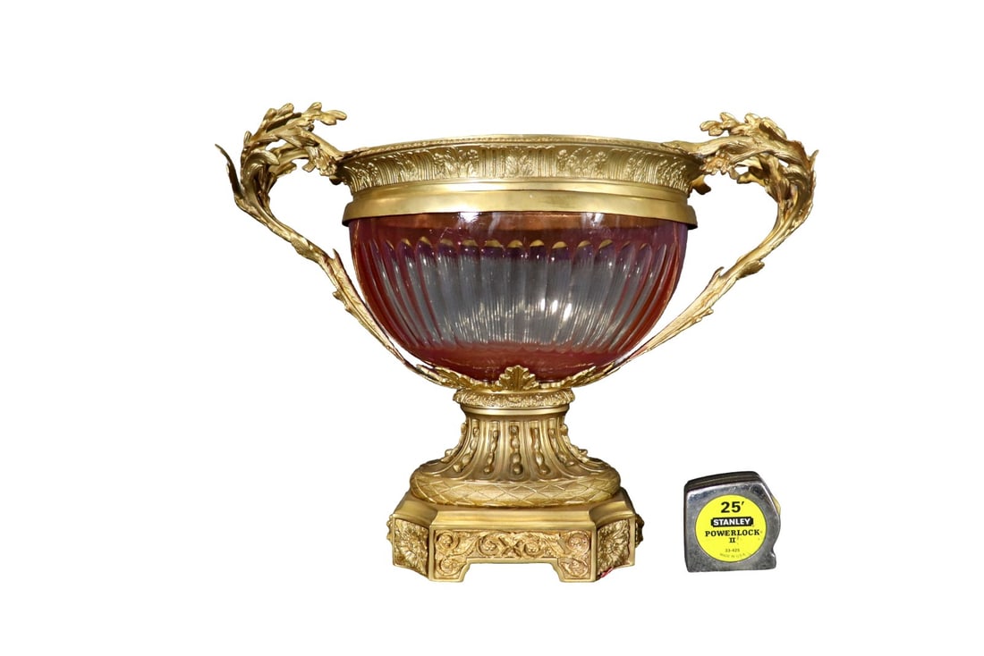 ANTIQUE DORE BRONZE CRANBERRY GLASS COMPOTE (1 of 9)