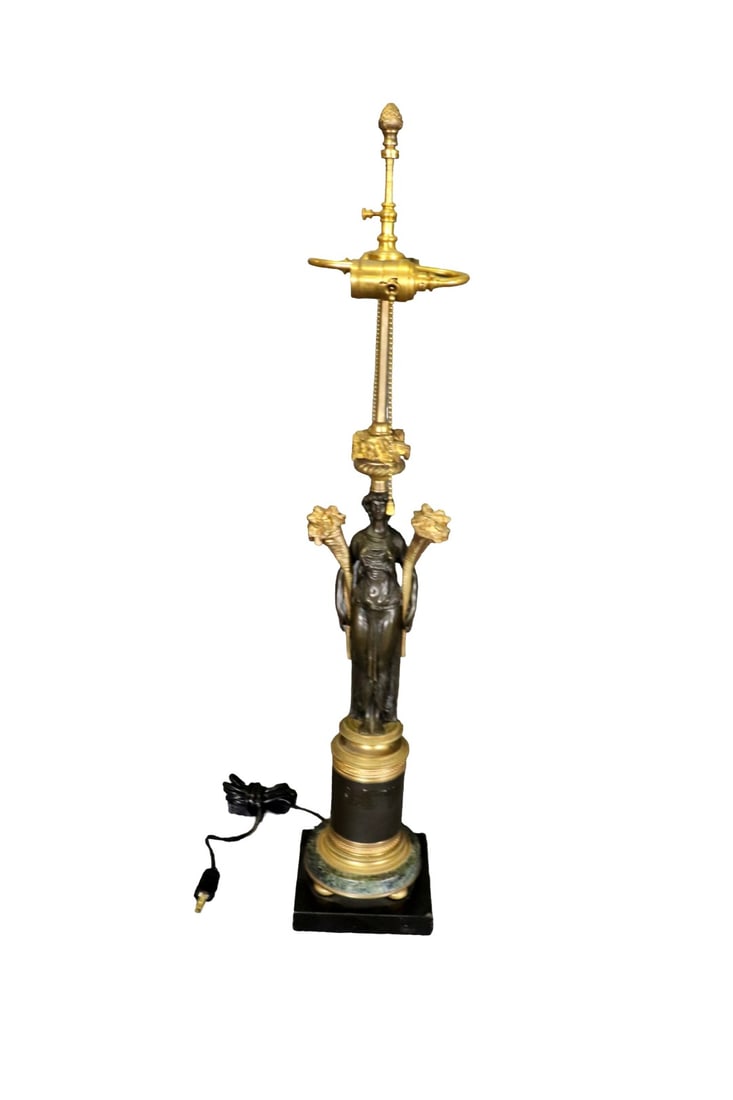 EMPIRE BRONZE & MARBLE FIGURAL LAMP (1 of 11)