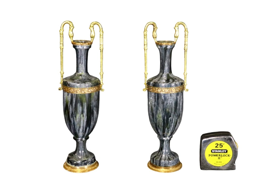 PAIR MINIATURE PORCELAIN VASES: Porcelain. France etched on bottom. 12 3/4" h x 4 1/4" w x 3" d.