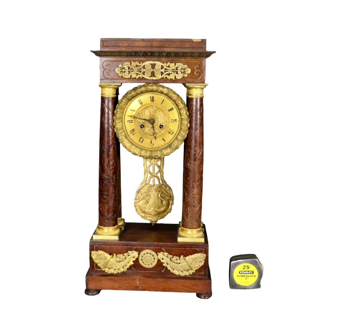 LOUIS XVI STYLE BRONZE & WALNUT CLOCK WITH PENDULUM (1 of 15)