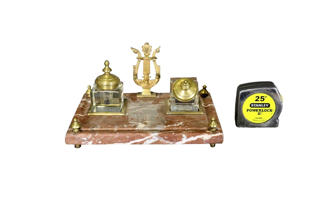 MARBLE BRONZE & CRYSTAL INKWELL SET (1 of 11)