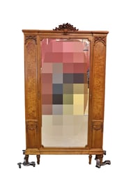 ANTIQUE STOURM BEVELED GLASS CARVED ARMOIRE