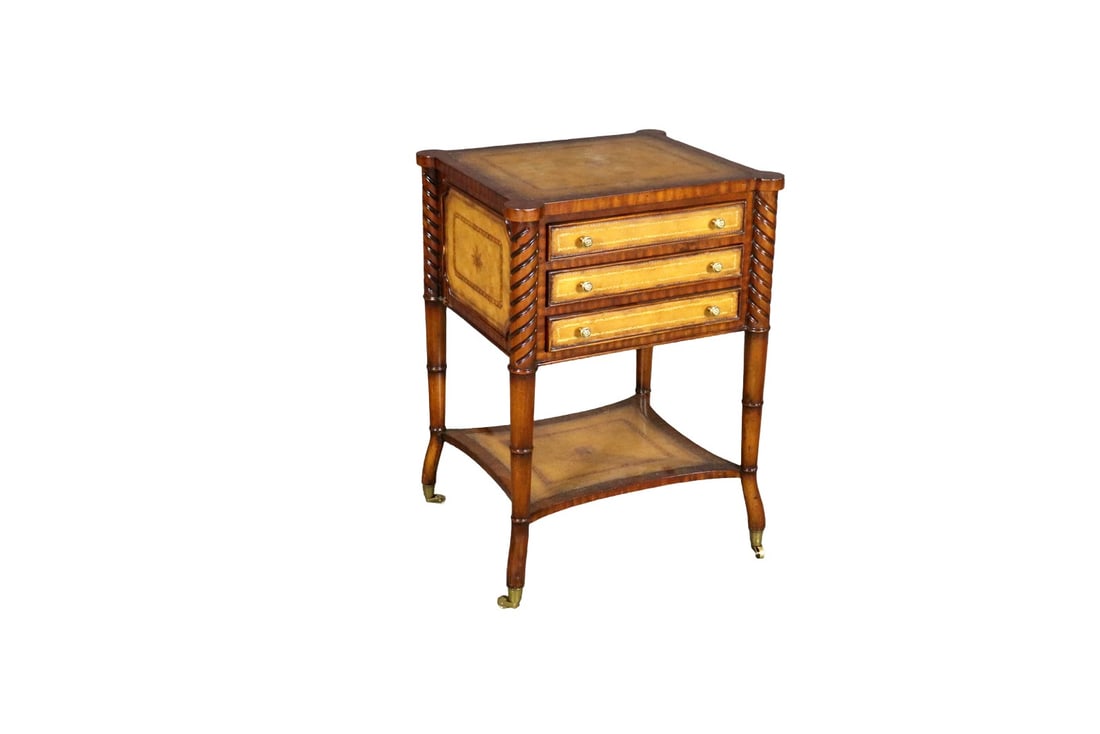 MAITLAND SMITH 3 DRAWER LEATHER & MAHOGANY SIDE TABLE (1 of 12)